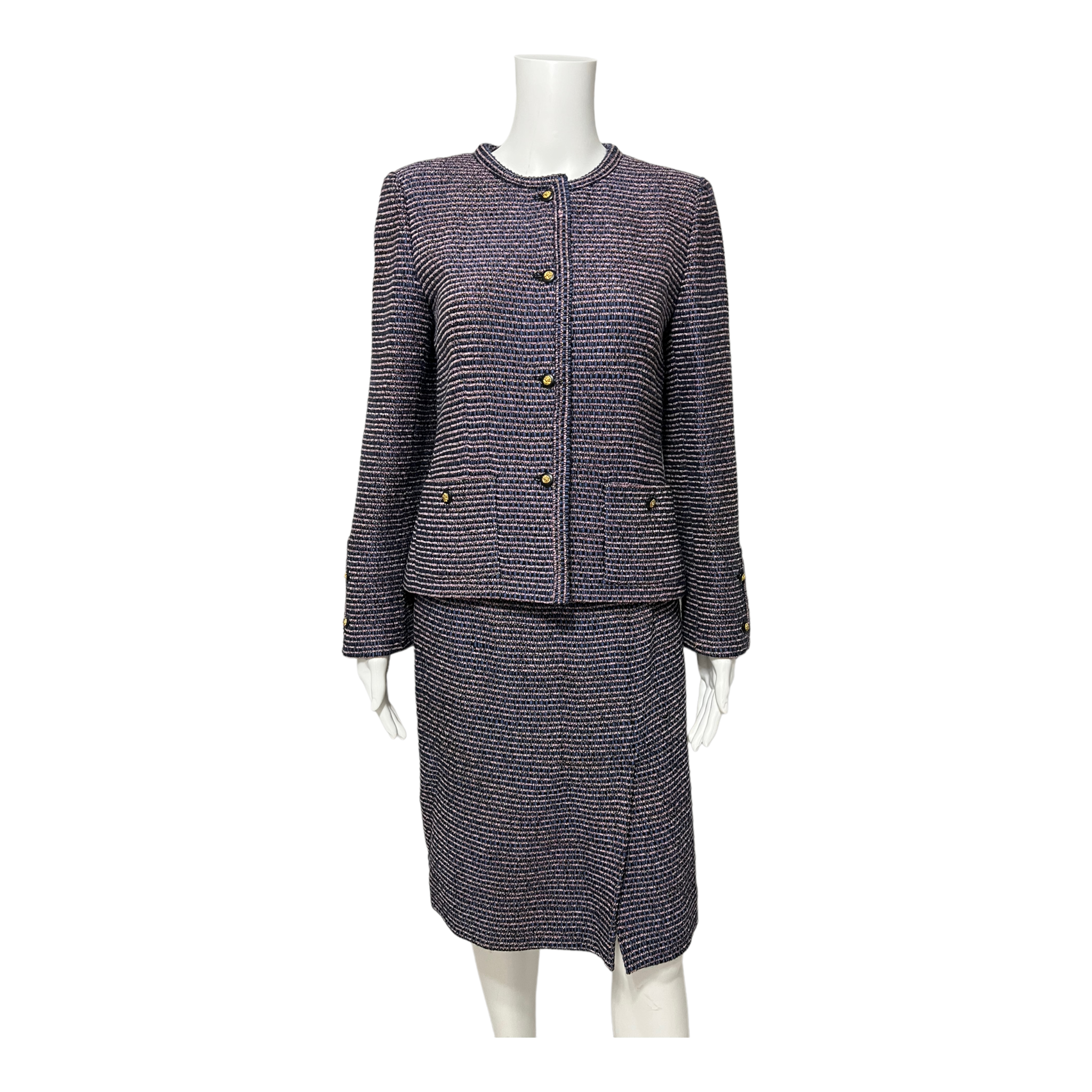 CHANEL BOUTIQUE VINTAGE NAVY BLUE/LAVENDER TWEED BOUCLÉ