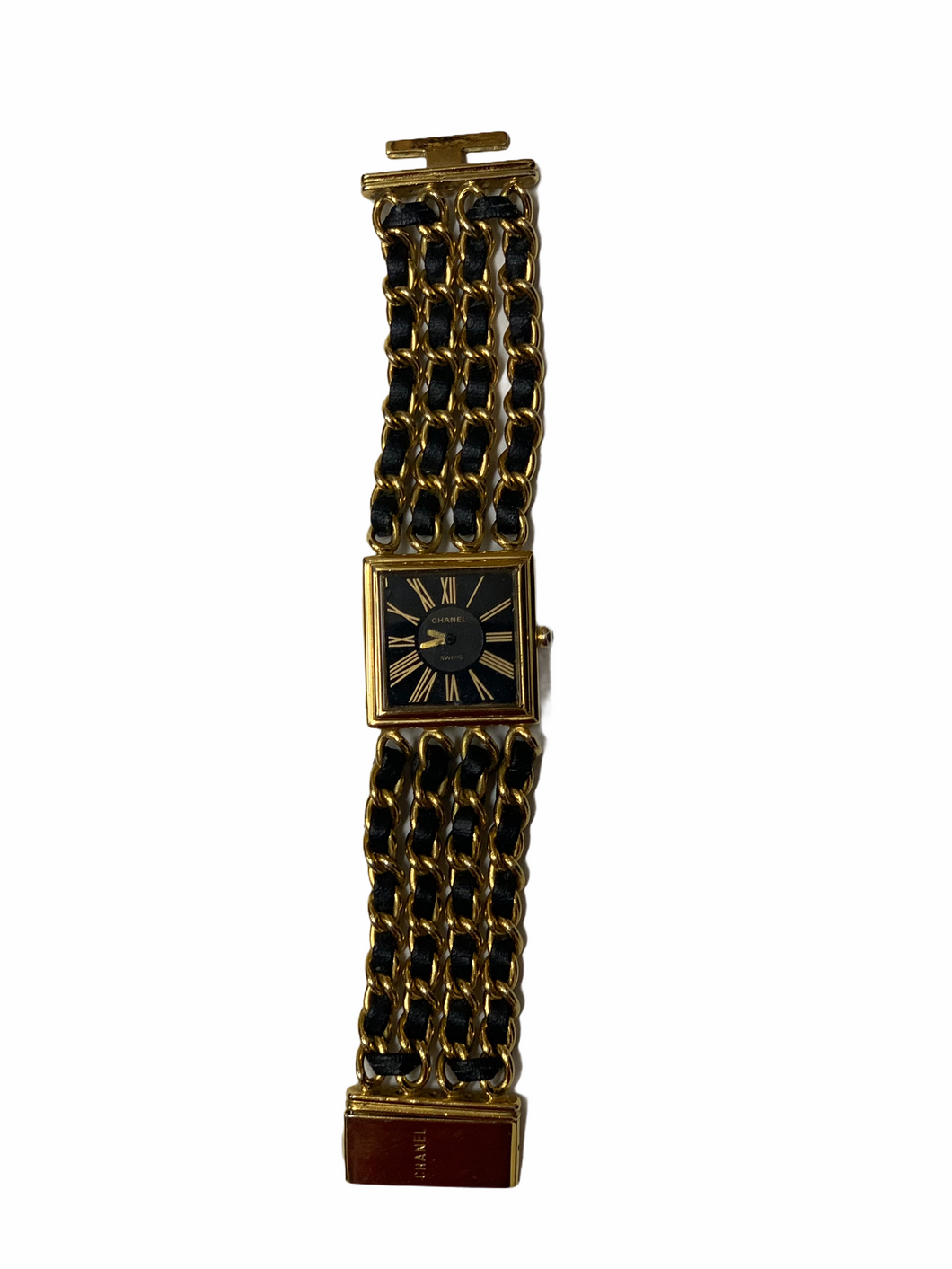 AUTHENTIC CHANEL VINTAGE WOVEN CHAIN MADEMOISELLE 18KT PLATED WRISTWATCH