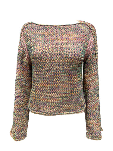 CHANEL PINK MULTI CROCHET SWEATER TOP SIZE SMALL