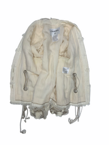 CHANEL OFF WHITE FR36 CHAINS AND PEARLS COLLECTOR TWEETED JACKET