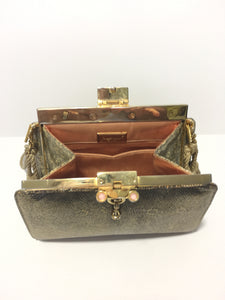 JUDITH LEIBER VINTAGE LIZARD CRYSTAL FRAME HANDBAG