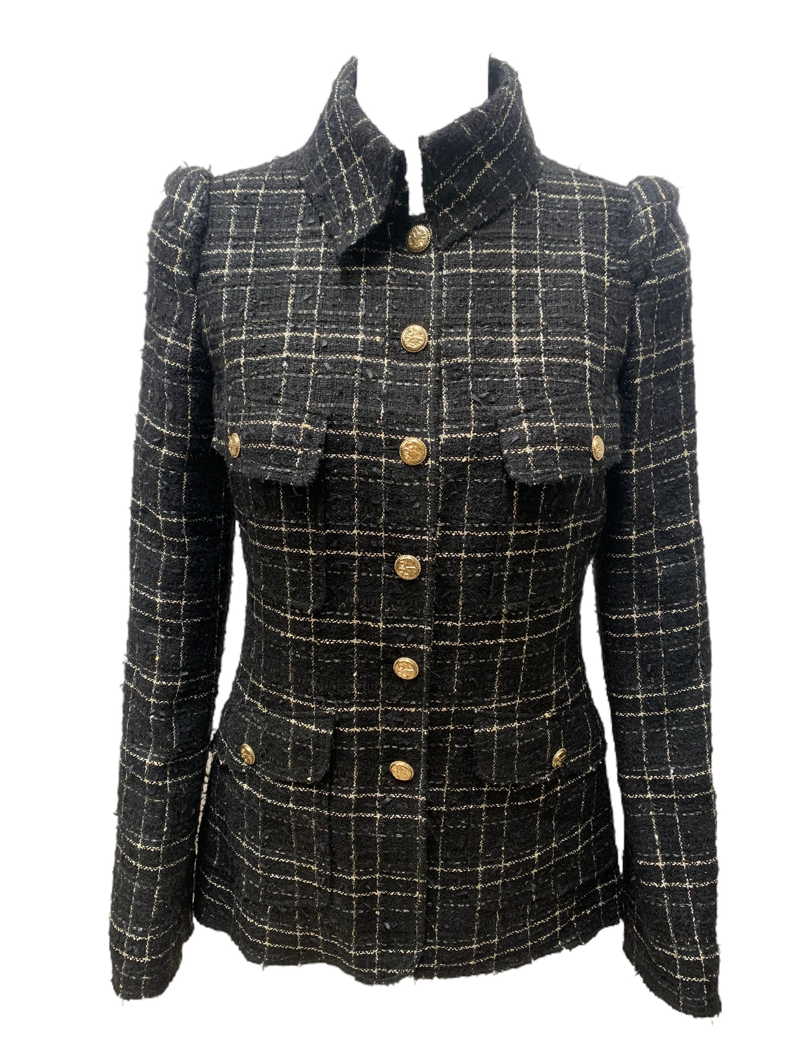 CHANEL 08C 2008 Black Silver Checked Tweed Jacket Sz 38 – Chic Selects of  Palm Beach