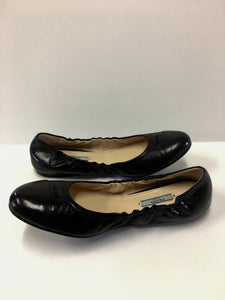 PRADA BLACK LEATHER RUCHED BALLERINA WITH LOGO SIZE 41