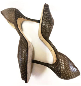 JIMMY CHOO REPTILE EMBOSSED LEATHER PEEP TOE CUT-OUT D'ORSAY PUMPS SIZE 41